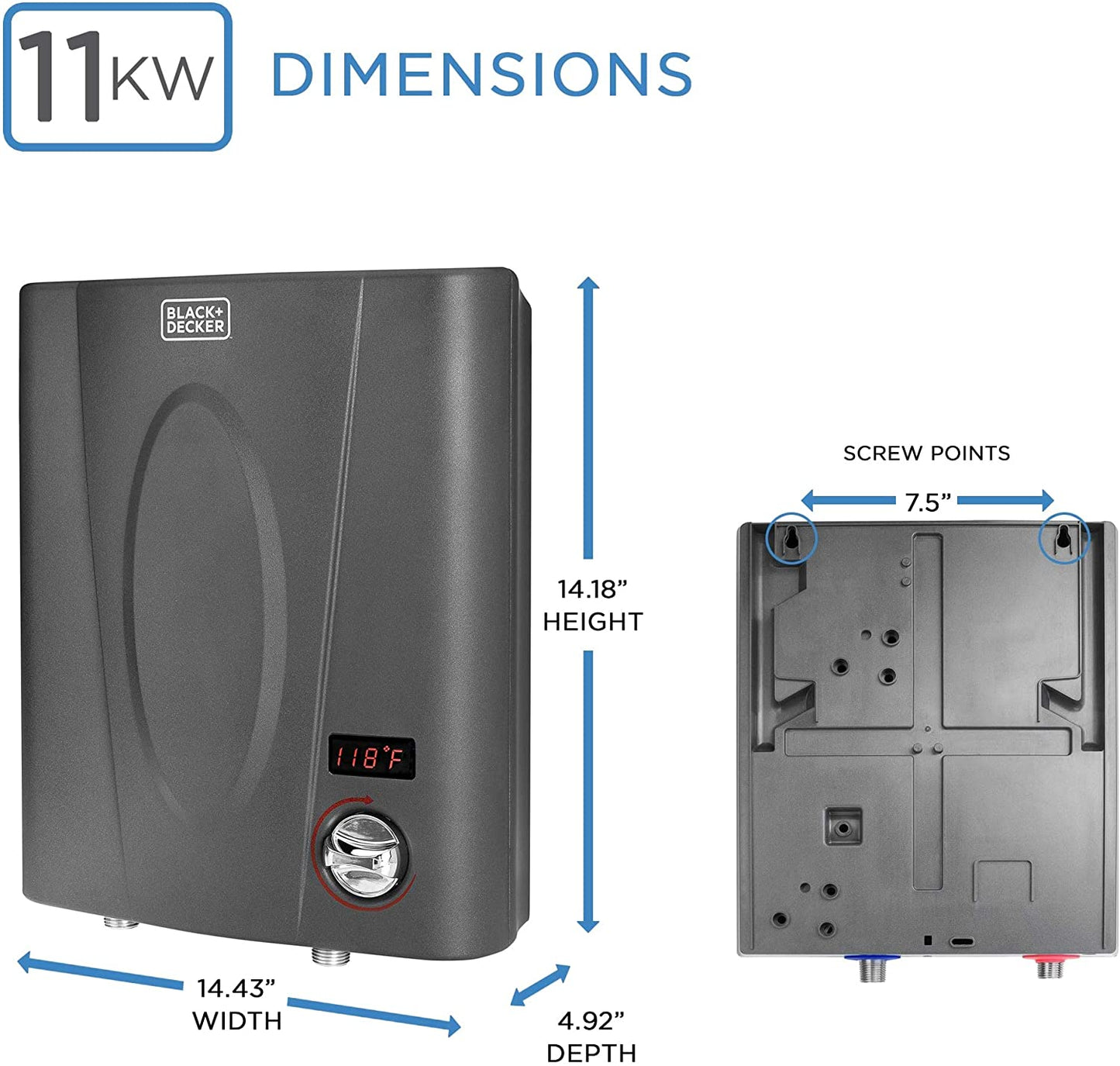 Tankless Water Heaters - BLACK+DECKER 11 KW Self-Modulating 2.35 GPM Electric Tankless Water Heater