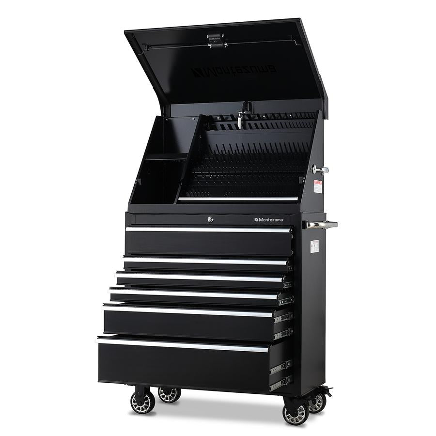 Tool Storage - Montezuma 36" X 17" Steel Triangle Tool Box And 36" 5-Drawer Utility Cart Combo