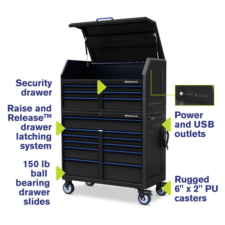 Tool Storage - Montezuma 46" X 24" 17 Drawer Steel Tool Chest And Cabinet Combo