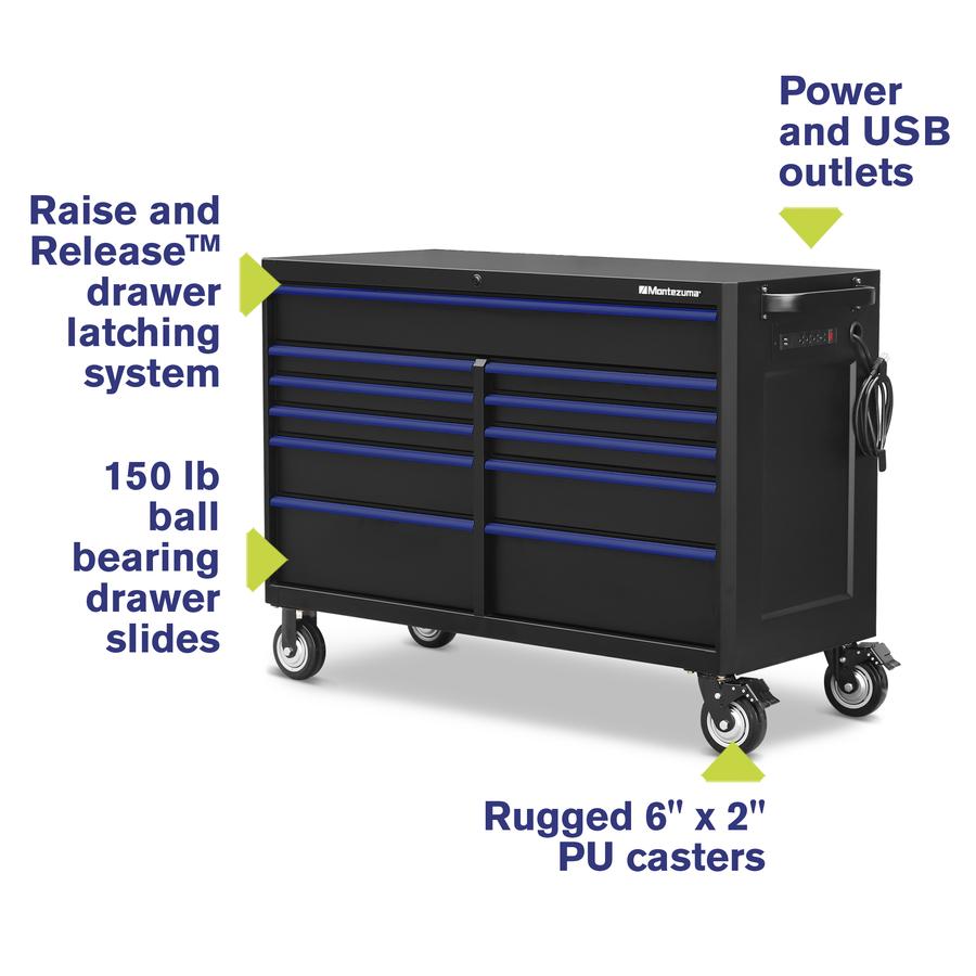 Tool Storage - Montezuma 56" X 24" 17 Drawer Steel Tool Chest And Cabinet Combo