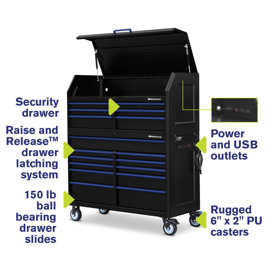 Tool Storage - Montezuma 56" X 24" 17 Drawer Steel Tool Chest And Cabinet Combo