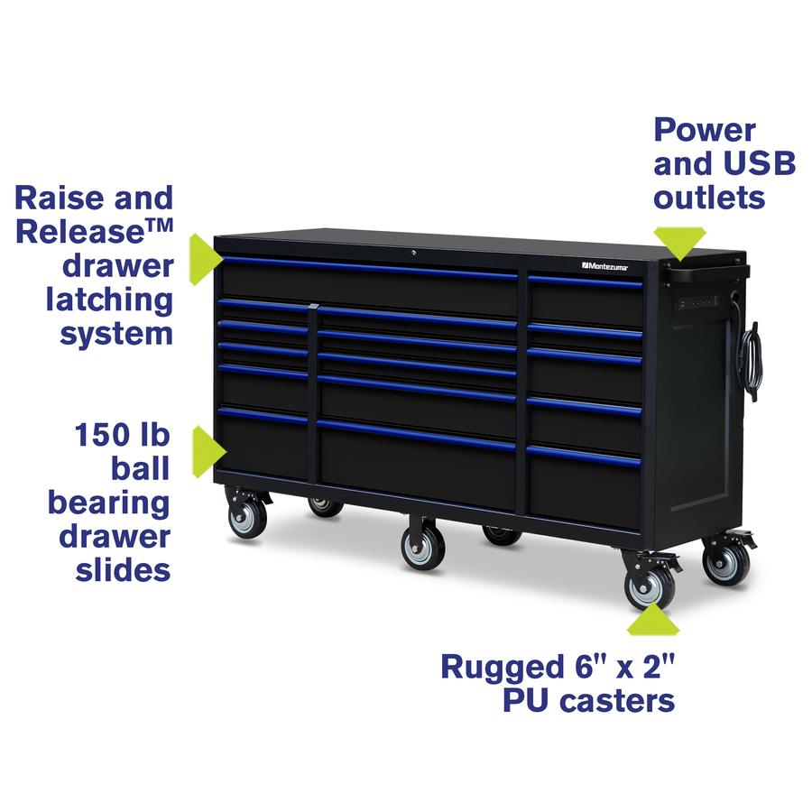 Tool Storage - Montezuma 72" X 20" 16 Drawer Steel Tool Cabinet