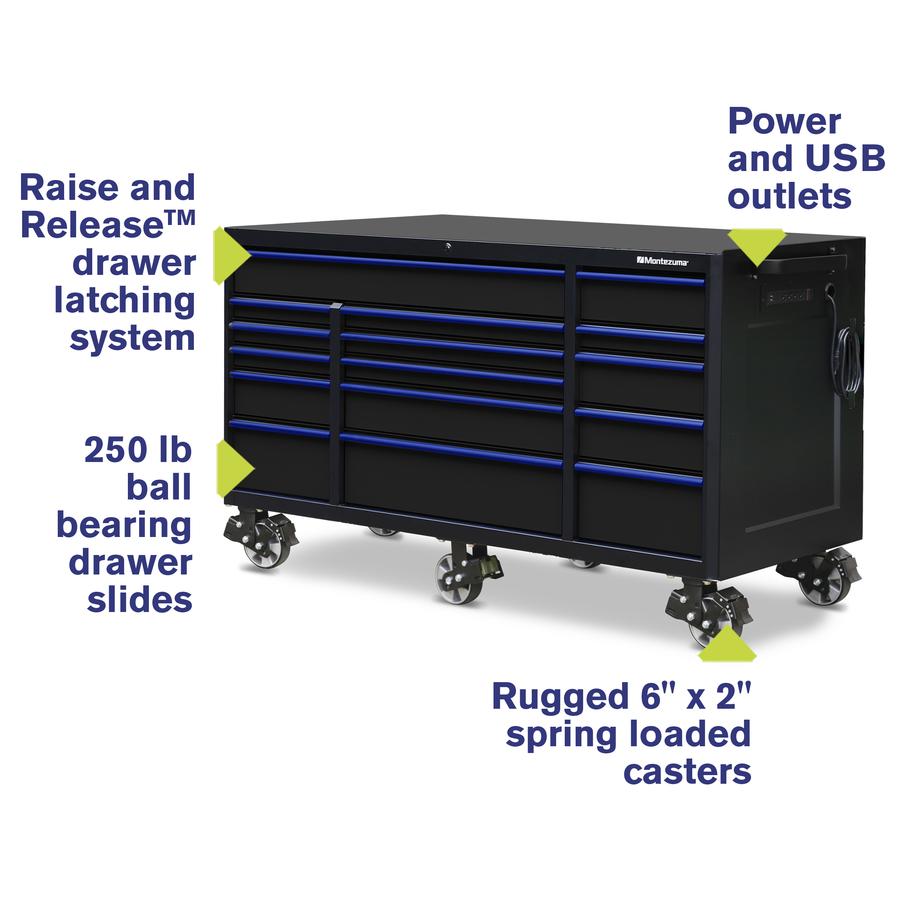 Tool Storage - Montezuma 72" X 30" 16 Drawer Steel Tool Cabinet