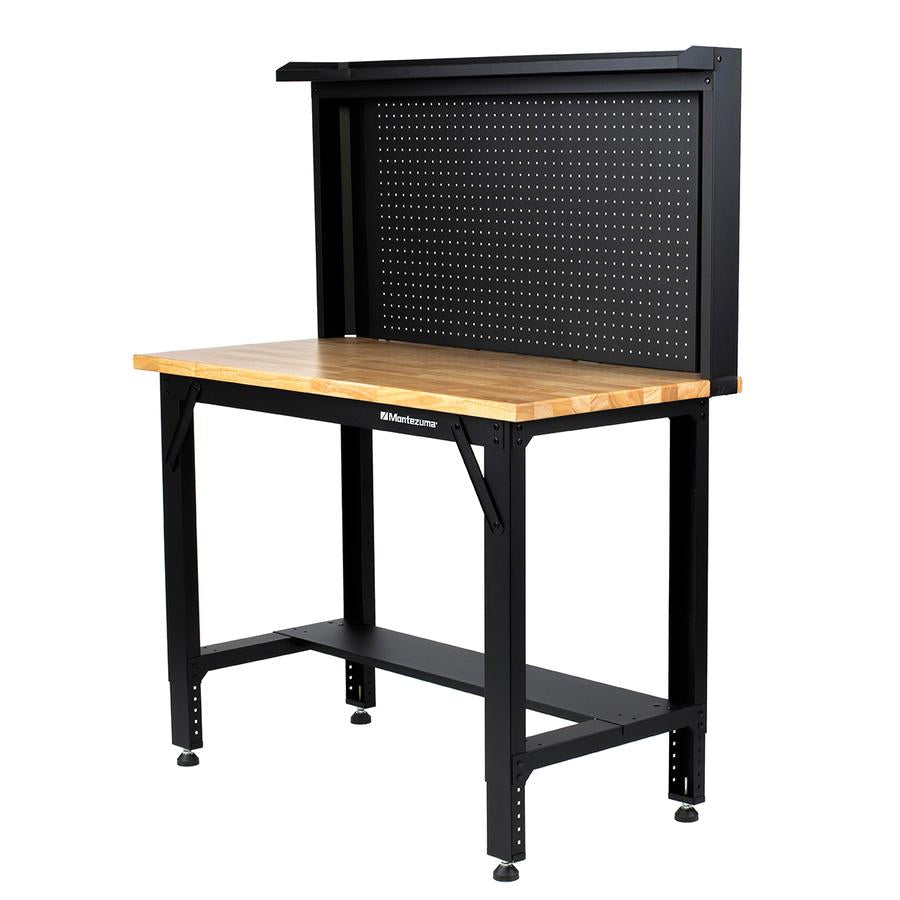 Workbenches - Montezuma 48" Adjustable Height Steel Workbench With Pegboard Back Wall