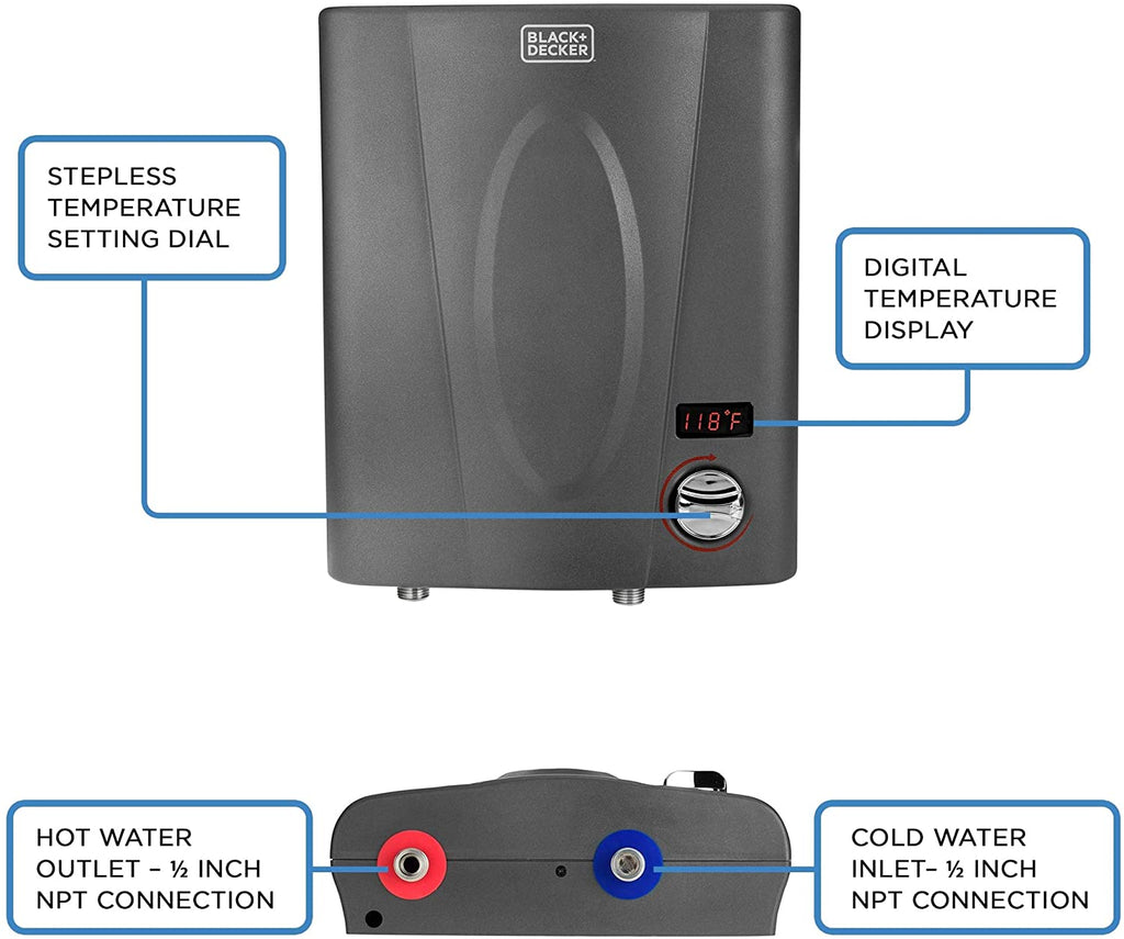 Tankless Water Heaters - BLACK+DECKER 11 KW Self-Modulating 2.35 GPM Electric Tankless Water Heater