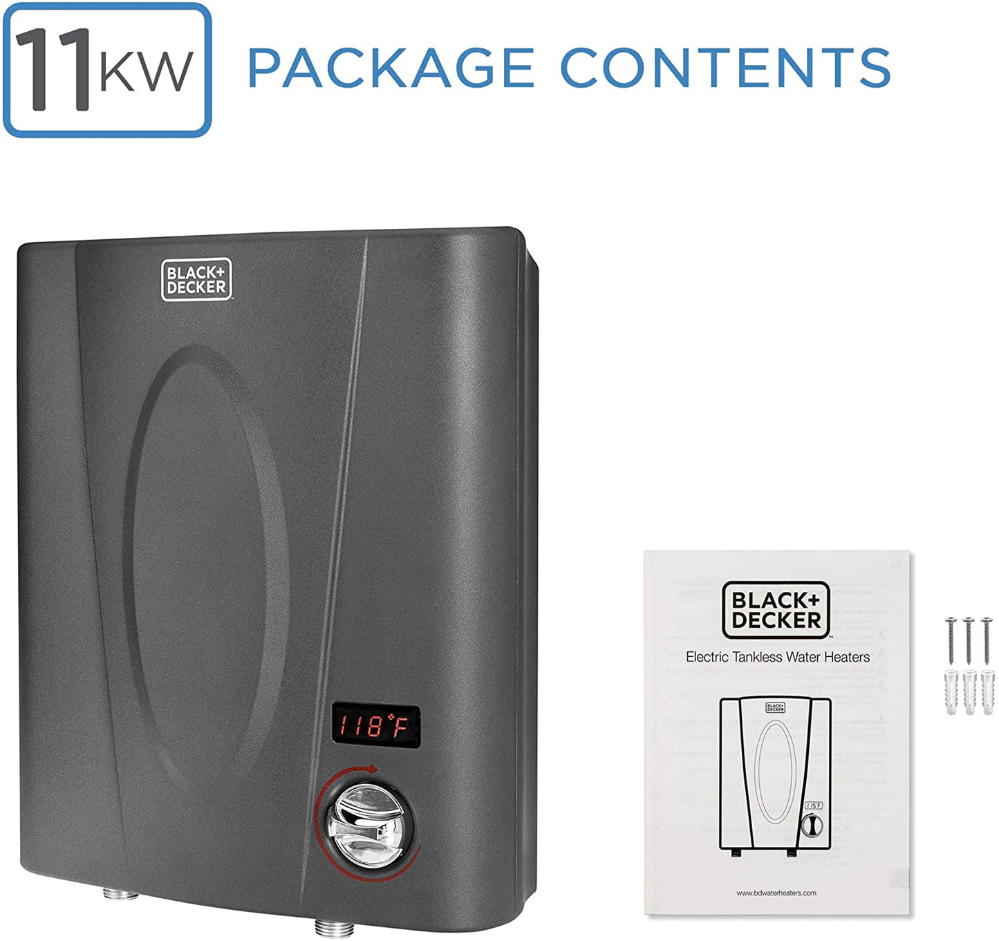Tankless Water Heaters - BLACK+DECKER 11 KW Self-Modulating 2.35 GPM Electric Tankless Water Heater
