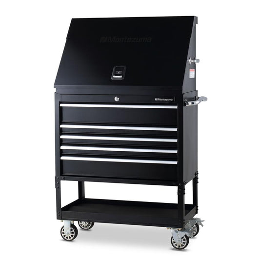 Tool Storage - Montezuma 36" X 17" Steel Triangle Tool Box And 36" 5-Drawer Utility Cart Combo