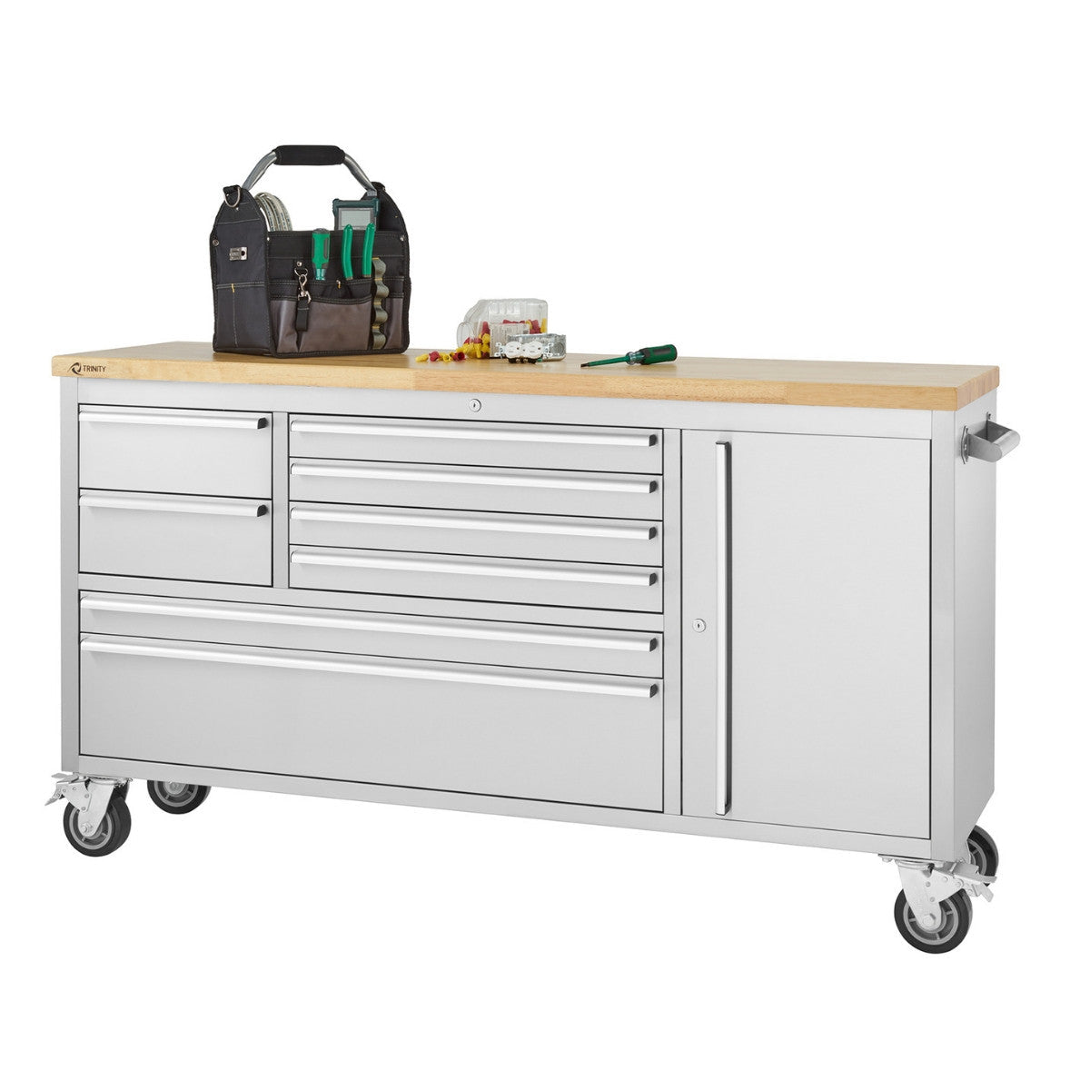 Workbenches - Trinity 66x19 Stainless Steel Rolling Workbench